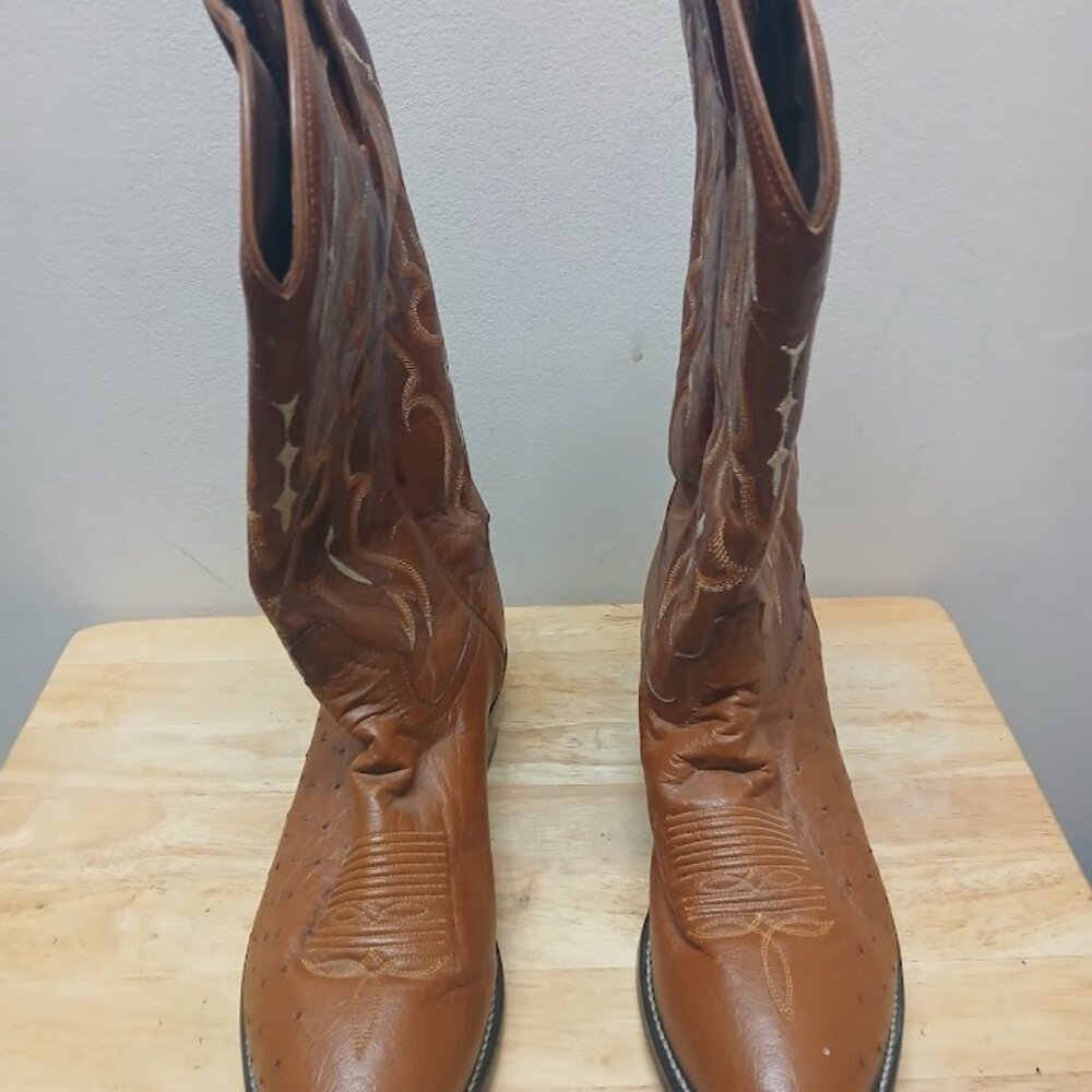Tony Lama CZ872 9.5 D Peanut Brittle Brown Ostrich Cowboy Western Boots - Picture 8 of 16